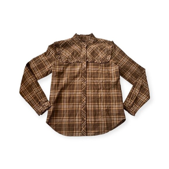 Nili Lotan Brown Plaid Celina Blouse, New With Tag, Size S - Picture 7 of 15